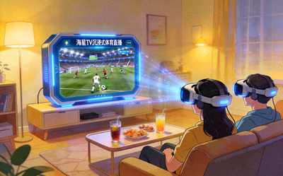 观众佩戴VR设备观看海星TV沉浸式体育直播的模拟场景