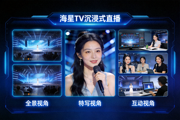海星TV沉浸式直播画面展示，多视角镜头同时显示在一个屏幕上